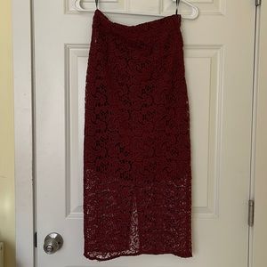 019 Zara Burgundy Lace High Waist Pencil Skirt